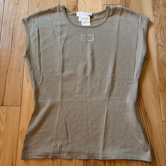 Escada Tops - Escada Margaretha Ley Metallic Gold Wool Blend Top